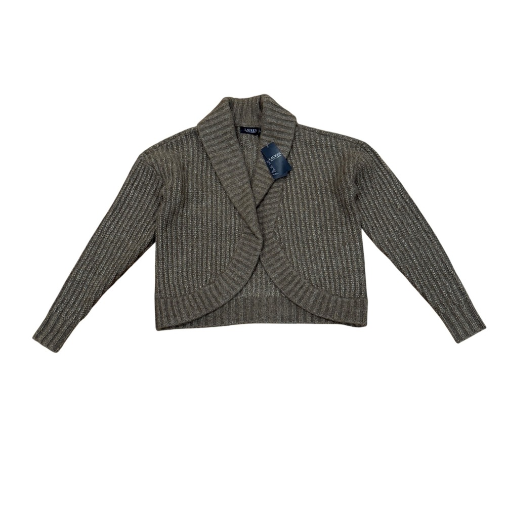 Lauren Ralph Lauren Tan Rib-Knit Shawl-Collar Cardigan Wool Alpaca Petite Small